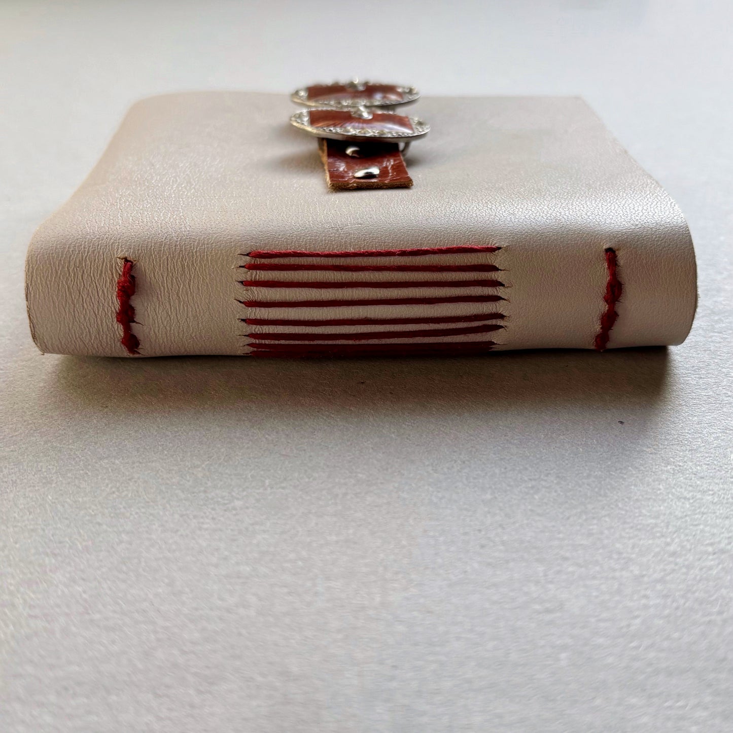 Ivory Leather Journal With Vintage Guilloche Enamel Buckle