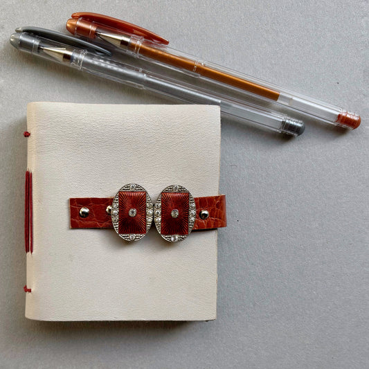 Ivory Leather Journal With Vintage Guilloche Enamel Buckle