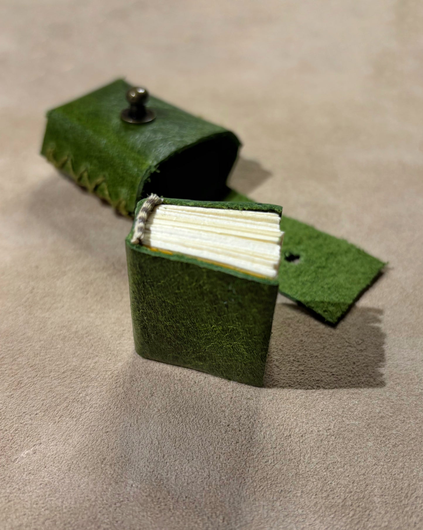 Green Leather MiniatureBook in Matching Pouch