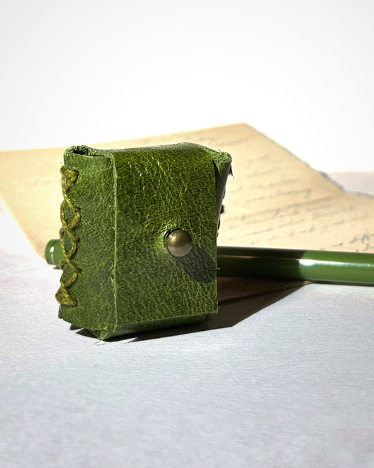 Green Leather MiniatureBook in Matching Pouch